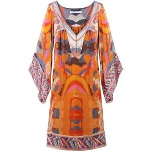 DVF Tabalah Dress Brocade Silk Tunic Dopamine Hippie Bohemian Bell Sleeve Midi